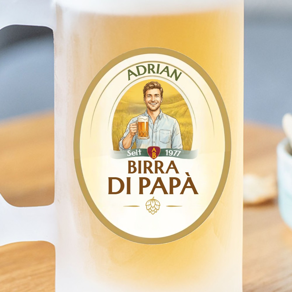 Personalisierbarer Bierkrug mit Name und Foto im Comic-Stil
