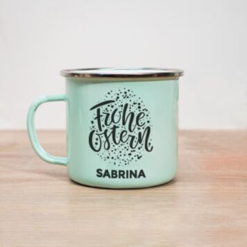 Metalltasse Frohe Ostern mit Text - Design
