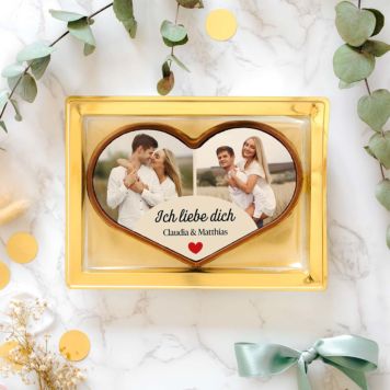 Personalisierte Herz Schokolade mit zwei Fotos und Text - Design