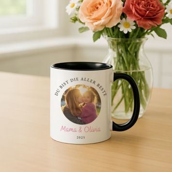 Personalisierbare Tasse mit Foto und 3 Zeilen - Design