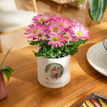 Personalisierbarer Blumentopf mit Foto und Text - Design